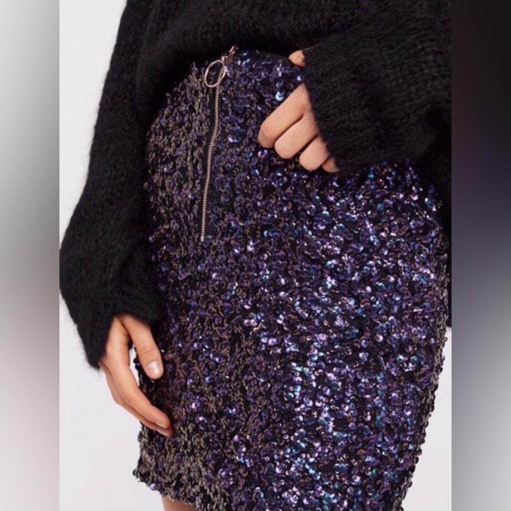 Free People Iridescent Sequin Mini Skirt w/ Front Zip